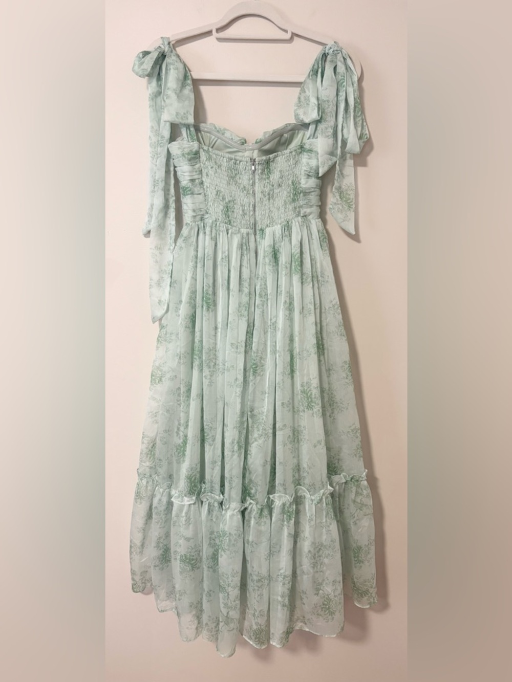 Mable Tie-Shoulder Smocked Sage Floral Maxi Dress - Picture 5 of 11